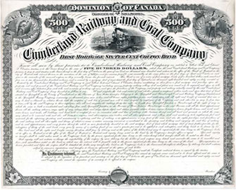 Cumberland Railway and Company shares certificate