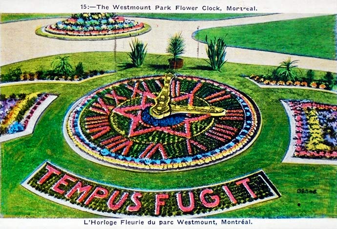 Carte postale de l'horloge florale du parc Westmount - Westmount Floral Clock 1930 - WestmountMag.ca