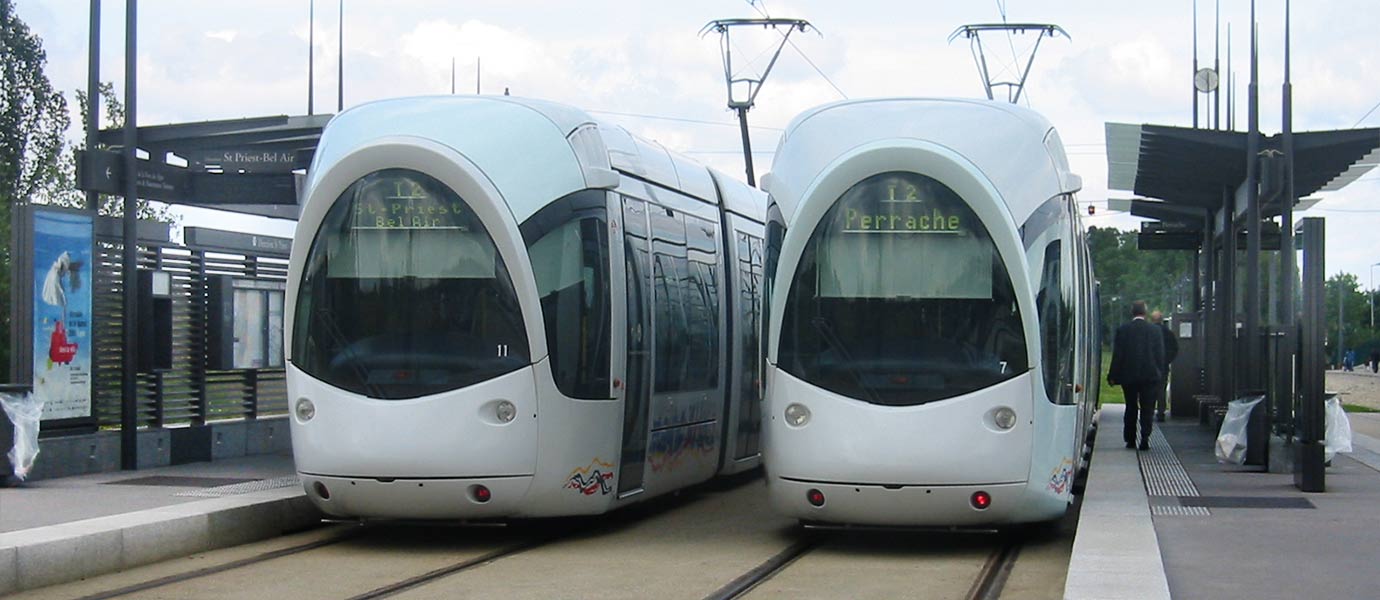 modern tram line in Lyon, France