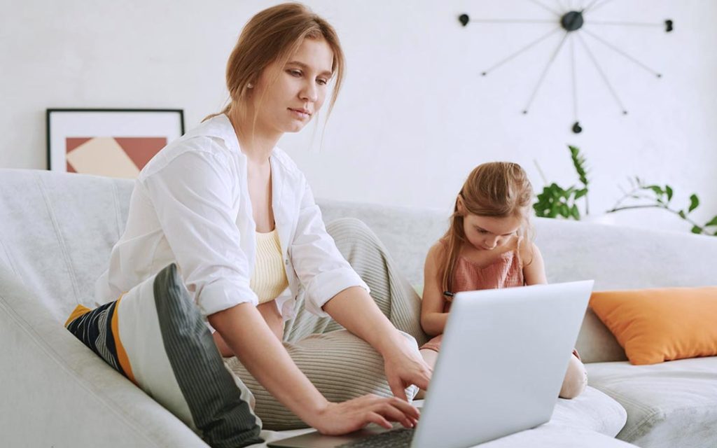 mom working at home