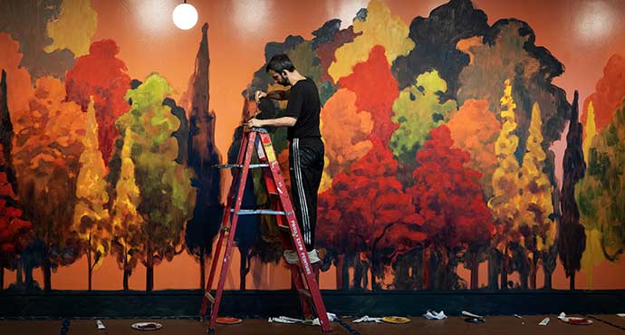 Arbres, une murale réalisée par l'artiste suisse Nicolas Party dans le cadre d'une carte blanche du MBAM