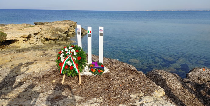 Operation Husky 2023 markers at Pachino beach 