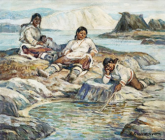 Inuit Family Resting, oil on canvas, by Adam Sherriff Scott