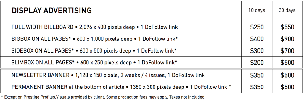 Rates for display advertising in WestmountMag.ca