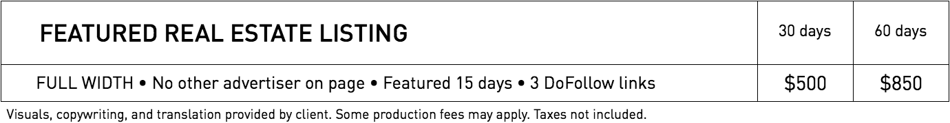 Rates for Real estate listings in WestmountMag.ca