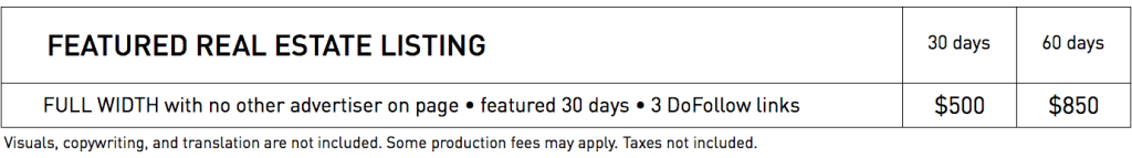 Rates for Real estate listings in WestmountMag.ca