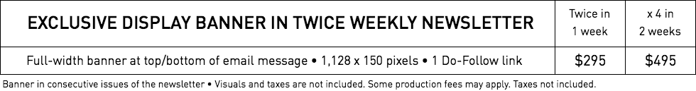 Rates for banner in WestmountMag.ca's newsletter