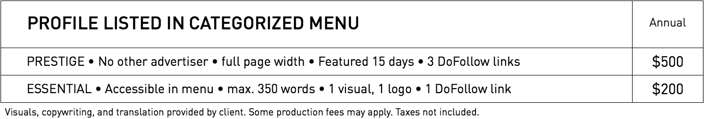 Rates for Profiles in WestmountMag.ca
