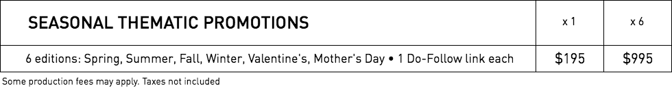 Rates for Seasonal Promotion in WestmountMag.ca