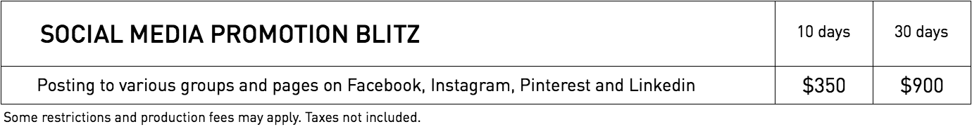 Rates for a Social media Blitz in WestmountMag.ca