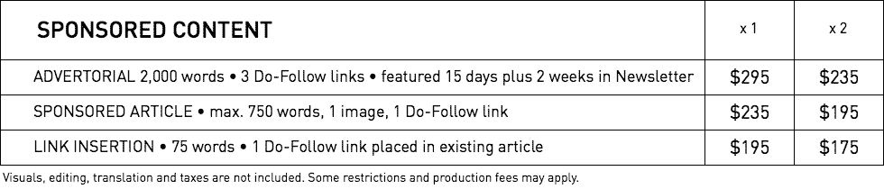 Rates for sponsored content in WestmountMag.ca