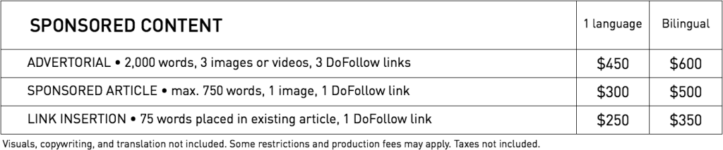Rates for sponsored content in WestmountMag.ca