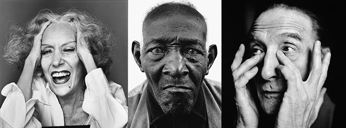 De gauche à droite : Richard Avedon (1923-2004), Gloria Swanson, actrice, New York, 4 septembre 1980 | William Casby, né esclave, Algiers (Louisiane), 24 mars 1963. © The Richard Avedon Foundation | Richard Avedon (1923-2004), Marcel Duchamp, artiste, New York, 31 janvier 1958. Courtesy of Center for Creative Photography, Tucson, Arizona. Richard Avedon Archive, gift of the artist. © The Richard Avedon Foundation