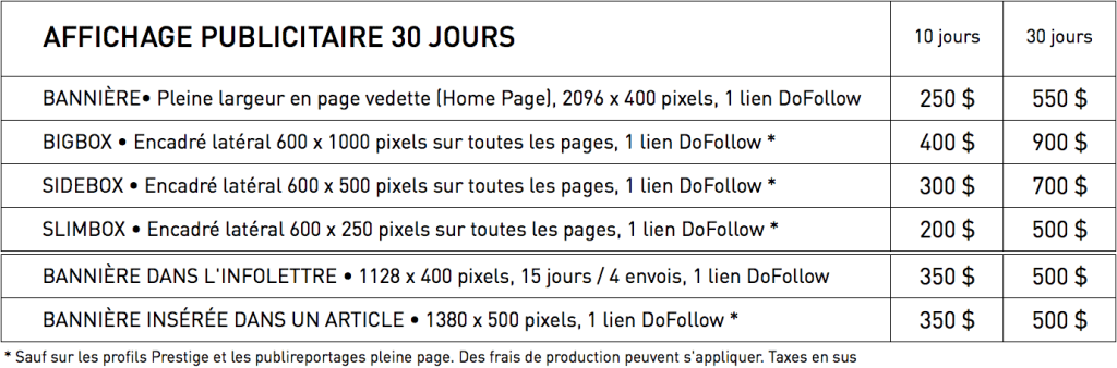 WestmountMag.ca -Tarifs affichage publicitaires