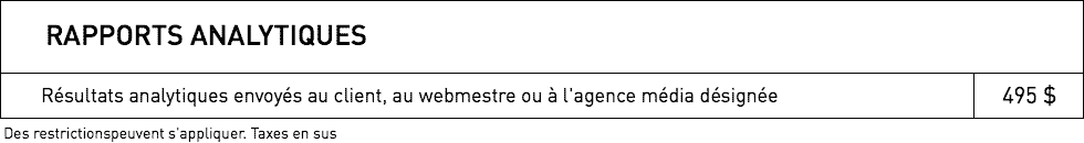 Tarifs pour rapports analytiques de WestmountMag.ca