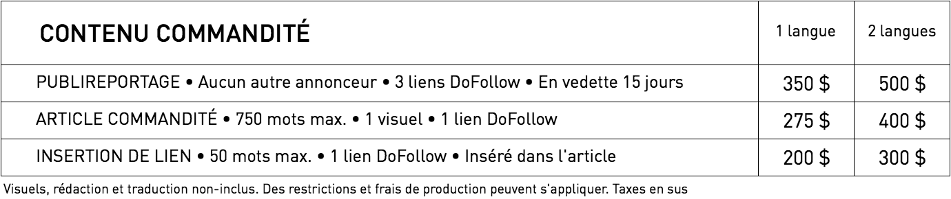 WestmountMag.ca -Tarifs contenu commandité
