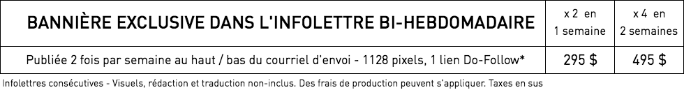 Tarifs pour affichage dans l'infolettre de WestmountMag.ca