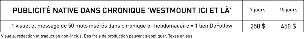 Tarifs pour publicité native dans WestmountMag.ca