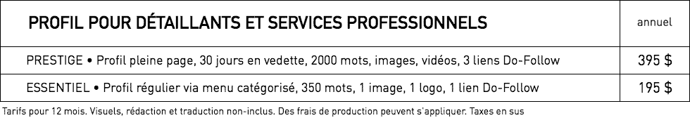 Tarifs pour profil dans WestmountMag.ca