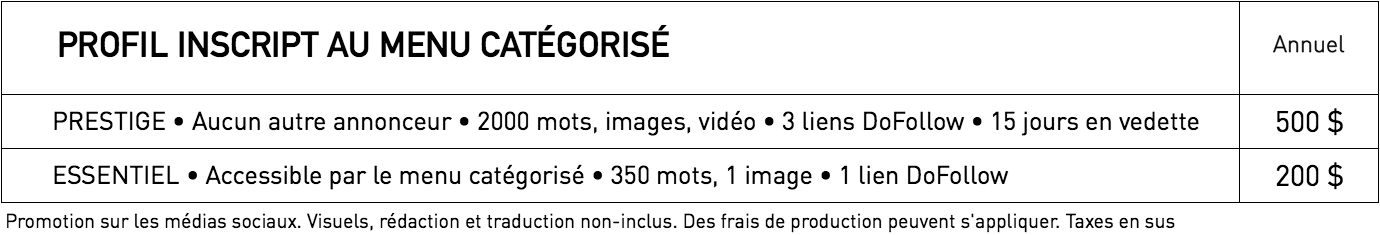 Tarifs pour profil dans WestmountMag.ca