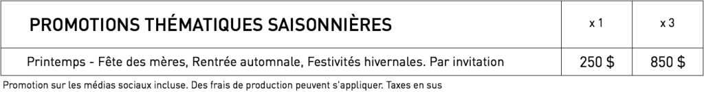 Tarifs pour promotions saisonnières dans WestmountMag.ca