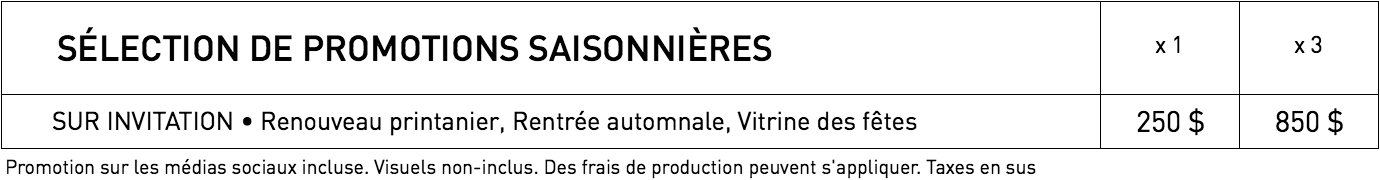 Tarifs pour promotions saisonnières dans WestmountMag.ca