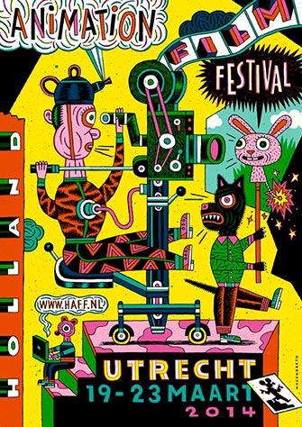 Henning-Wagenbreth – UQAM – Festival du film d’animation hollandais, 2014 - Affiche en sérigraphie 4 couleurs en ton direct • Holland Animation Film Festival, 2014 - Serigraphy poster, 4 colours, spot colour